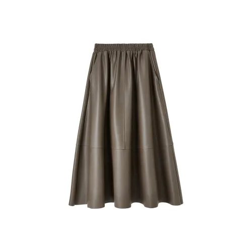 FANQIN Темно-кофейные женские кожаные длинные юбки