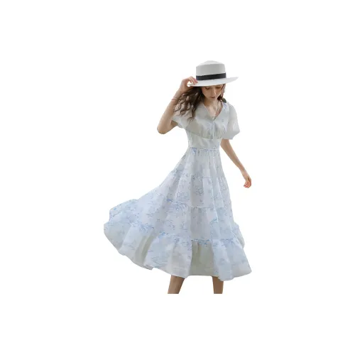 JORYAweekend Короткий рукав Платье Женское Аква Синий