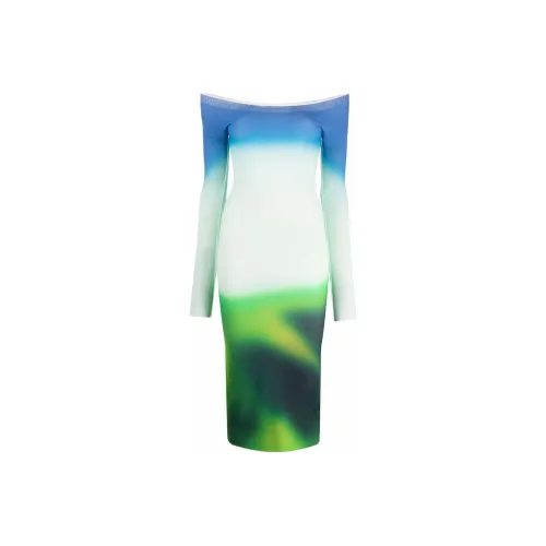 Off Белый Многоцветный Женские Длинные Платья с Рукавами