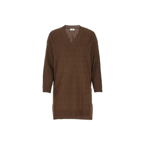 FENDI Коричневый Женские Длинные Платья с Рукавами