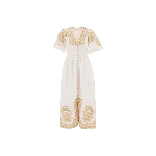Zimmermann Короткое платье с короткими рукавами женское кремового цвета