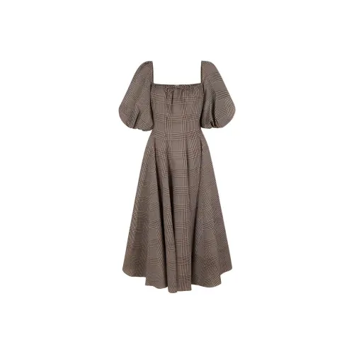 Selkie Коллекция FW24 Короткий рукав Платье Женское Коричневый подкладочная ткань с принтом в клетку