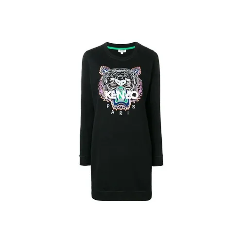 KENZO Черное Женское Длинное Платье с Рукавами