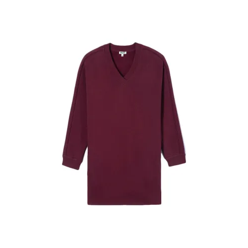 KENZO Темно-красное Женское Длинное Платье с Рукавами