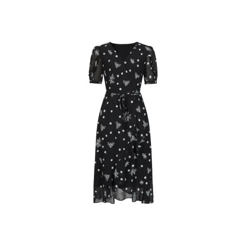 JZ. ANNAKRO Короткий рукав Платье Женское Цветочное Черное