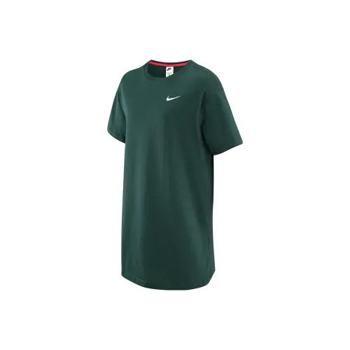 NIKE Профессиональное Зеленое Женское Короткое Платье с Рукавами