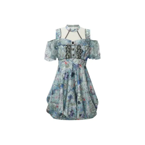 LULUALWAYS Короткий рукав Платье Женское Зеленое