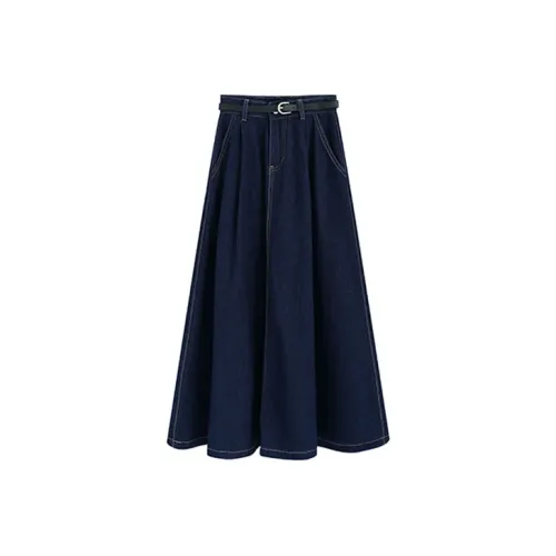 Garbege Темно-синий Женские Джинсовые Длинные Юбки
