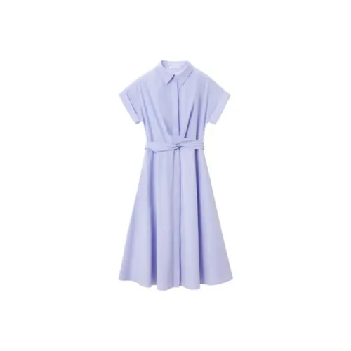OVV Светло-синий Однотонный 04 Женские Короткие Платья с Рукавами