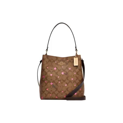 COACH Town Холст и Кожа Ведрообразная Сумка через плечо Средняя Женская Кофейная