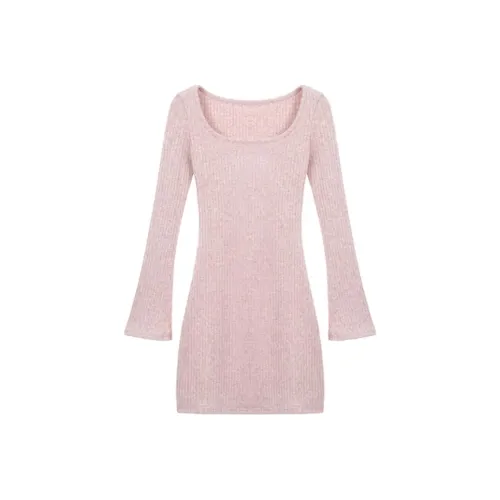 ETSE Длинное платье с длинными рукавами женское розовое