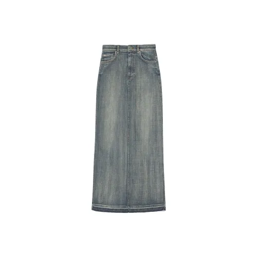 GANNI Деним Длинная Юбка Женская Окрашенный Промытый