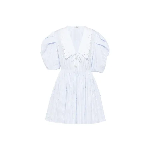 MIU MIU Светло-синий Женские Короткие Платья с Рукавами