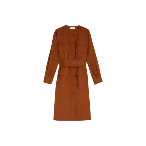 Спортивный Ma Длинное Платье с Длинными Рукавами Женское Коричневое