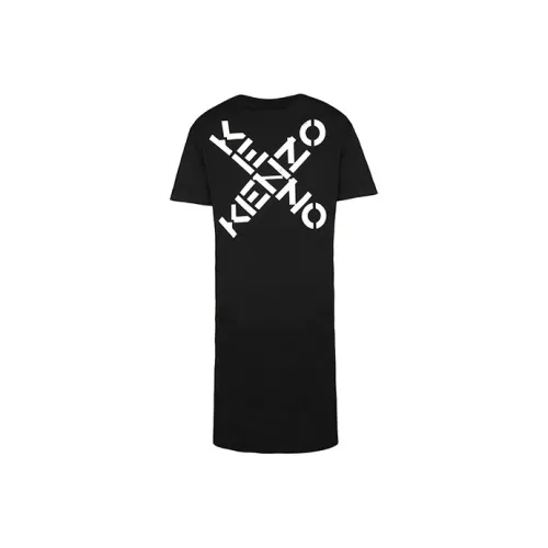 KENZO Letter Logo Черное Женское Короткое Платье с Рукавами