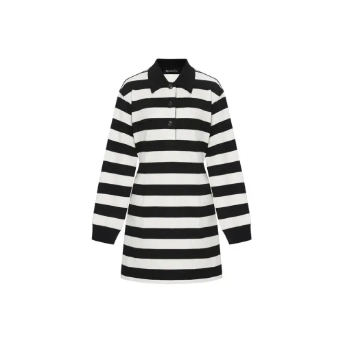MOCO Длинное платье с длинными рукавами женское черно-белые полосы