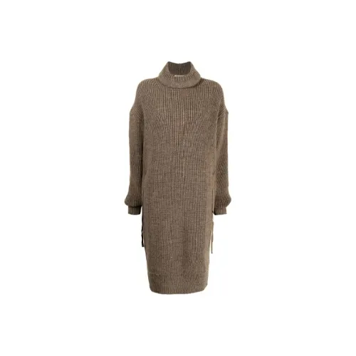 Yohji Yamamoto Верблюжий цвет Женские Длинные Платья с Длинными Рукавами