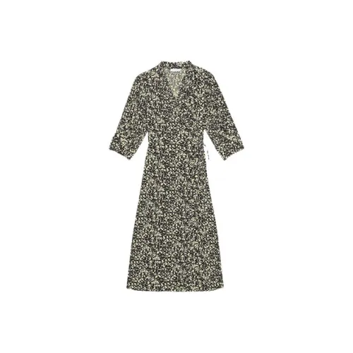 GANNI Светло-желтое Женское Длинное Платье с Рукавами