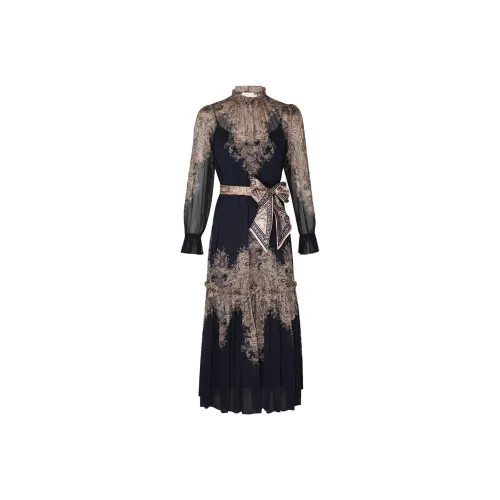 Zimmermann Длинное платье с длинными рукавами женское синее