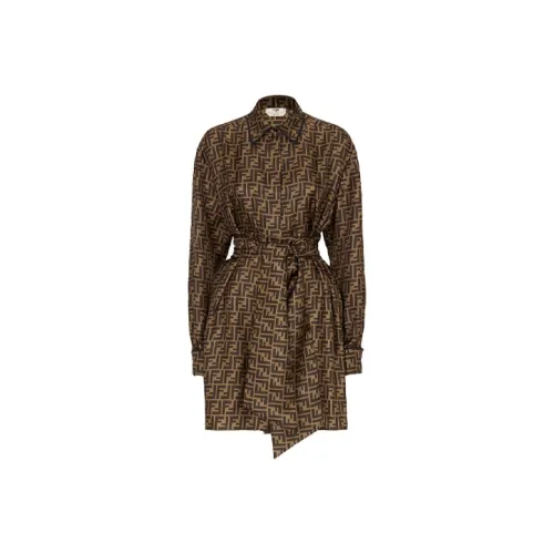 FENDI Коричневый Женские Длинные Платья с Рукавами