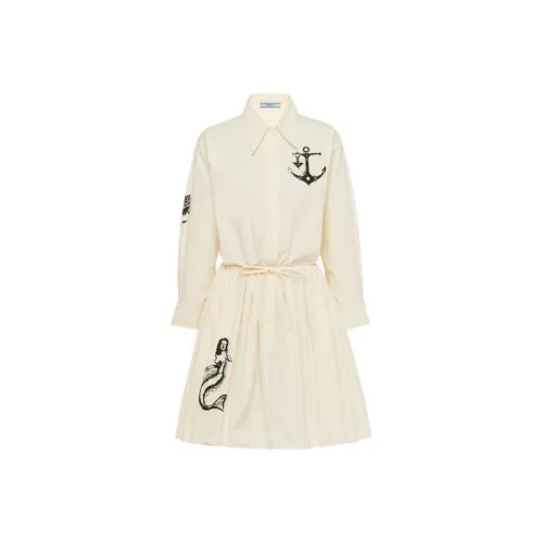 PRADA SS22 Длинное платье с длинными рукавами женское бежевый