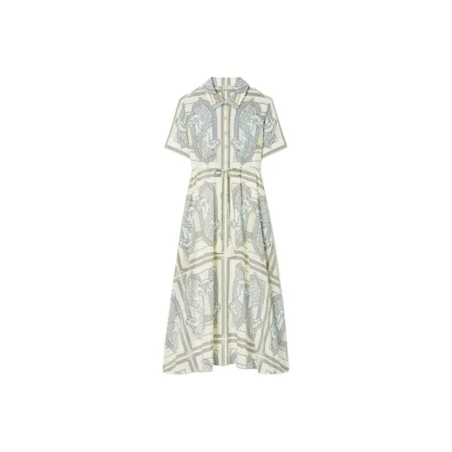 TORY BURCH SS24 Короткое платье с короткими рукавами женское синее