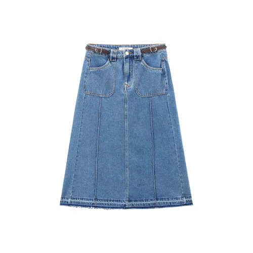 PEACEBIRD Деним Длинная Юбка Женская Синяя