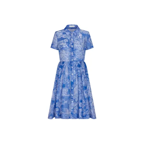 Dior Quarterly New Products Blue Женские Короткие Платья с Рукавами