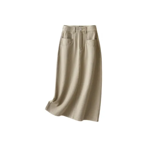 IHIMI Деним Длинный Юбка Женские Светлый хаки