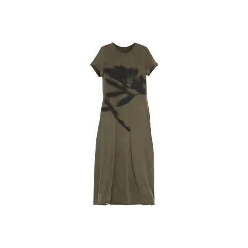 SETIROM Короткий рукав платье женское армейский зеленый