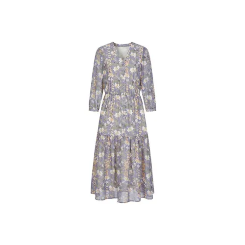 JZ. ANNAKRO Длинное платье с длинными рукавами женское светлый узор синий