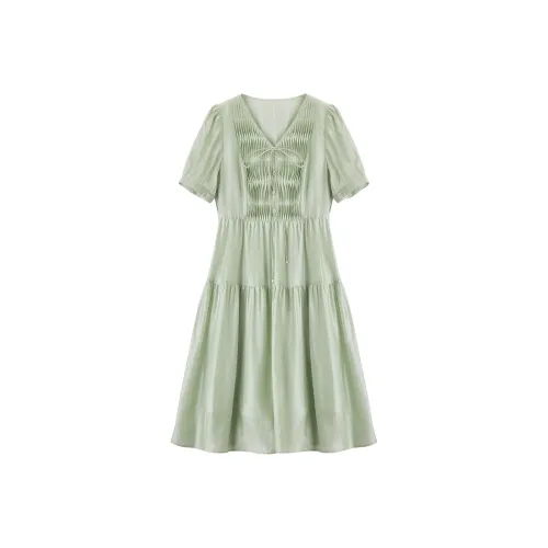 XIANGYING Короткий рукав Платье Женское Фруктовый зеленый