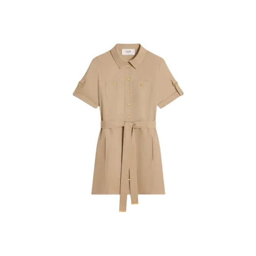 CELINE SS24 Короткое платье с короткими рукавами женское бежевый