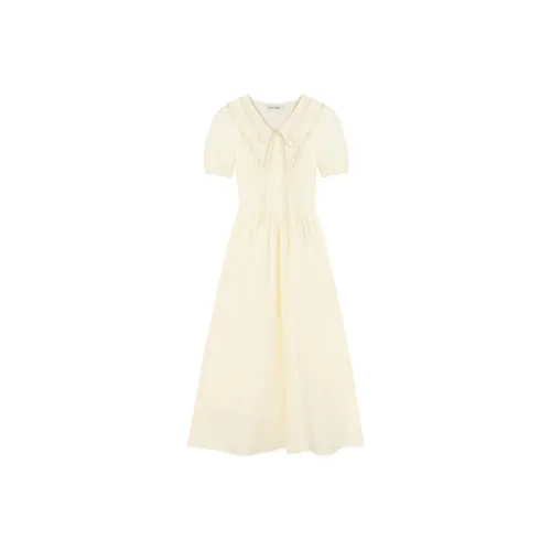 VEGA CHANG Короткий рукав Платье Женское Миндально-желтое