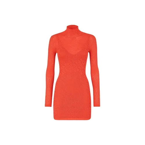 Fendi X Skims Collaboration Red Женские Длинные Платья с Рукавами