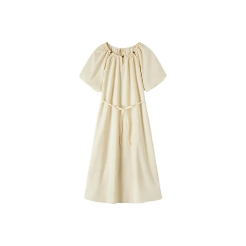 EICHITOO SS24 Короткий рукав Платье Женское Экрю