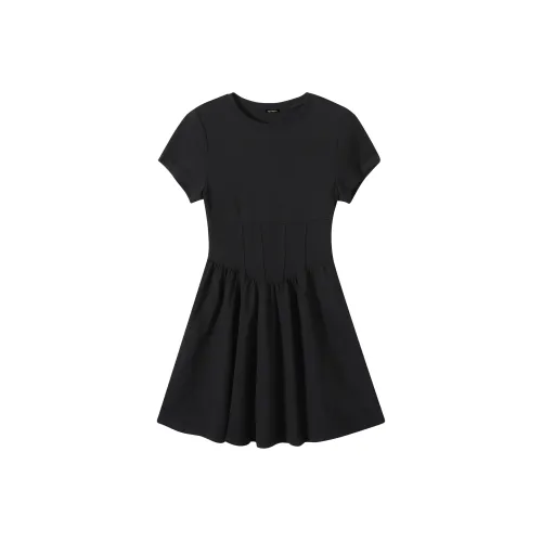 CPAURA Короткий рукав Платье Женское Черное