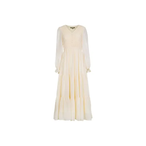 MeetMetro Длинное платье с длинными рукавами женское абрикосового цвета