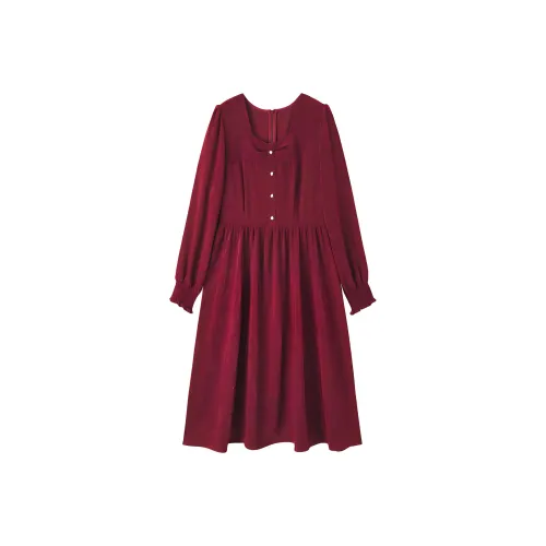 EICHITOO Длинное платье с длинными рукавами женское темно-красное