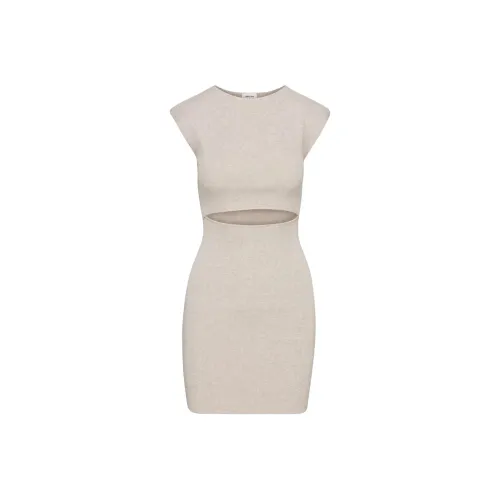 ARITZIA WILFRED Бесплатно Cut Out KNIT Мини Платье Короткий Рукав Платье Женские Heather Heather