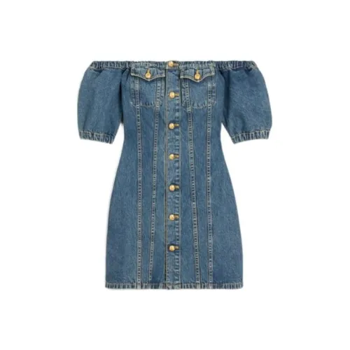 CELINE SS23 Короткий рукав Платье Женское Джинсовый синий
