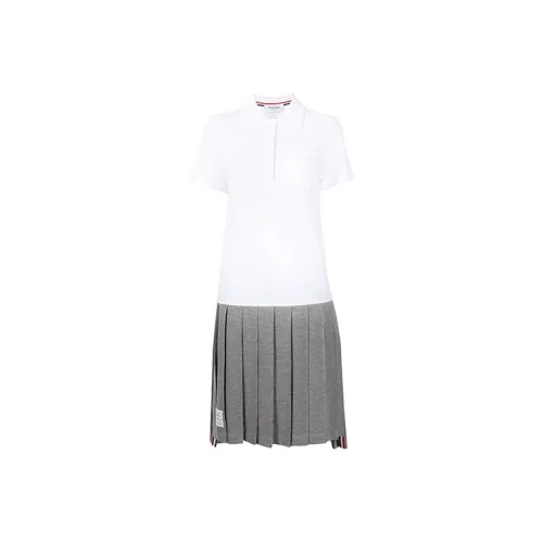 THOM BROWNE Бело-серый Женские Короткие Платья с Рукавами