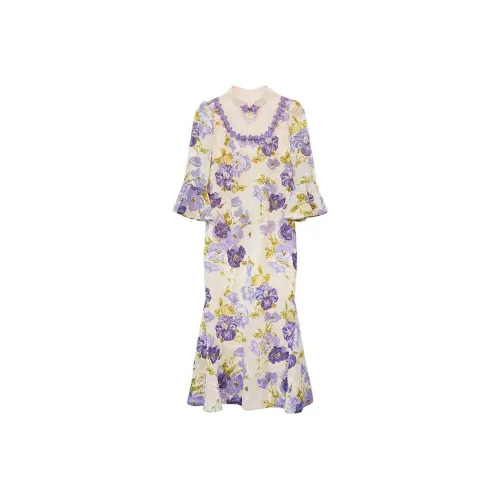 Shimiko Длинное платье с длинными рукавами женское фиолетовое пыльное волокнистое