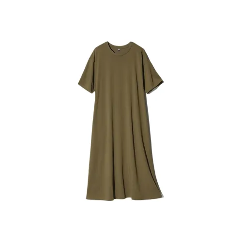UNIQLO AIRism Mesh Series Короткий рукав Платье Женское Оливковый