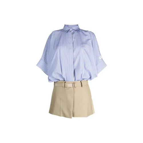 Sacai Blue Женские Короткие Платья с Рукавами