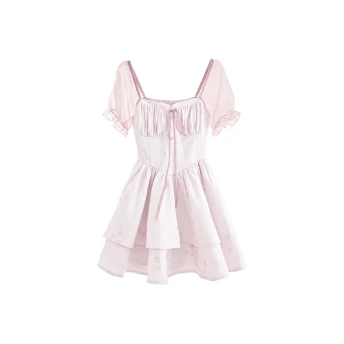 Blovelan Короткий рукав Платье Женское Пыльно-розовый Фиолетовый