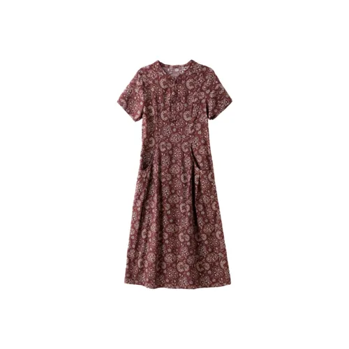 Mapping Короткий рукав Платье Женское Бордовый