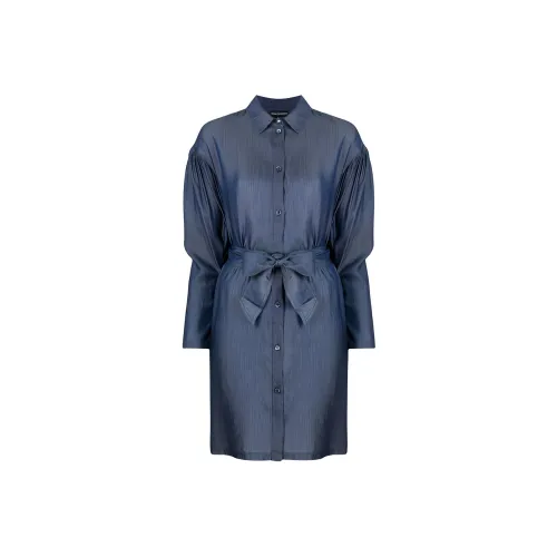 EMPORIO ARMANI SS21 Длинное платье с длинными рукавами женское синее