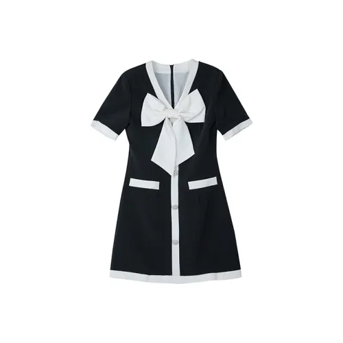 Leather Cat Black Женские Короткие Платья с Рукавами