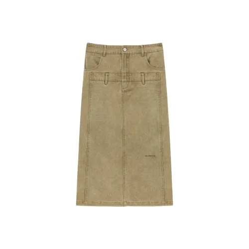 NO ONE ELSE Горчичный зеленый Женские джинсовые длинные юбки